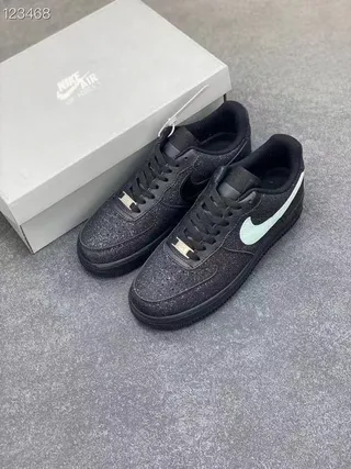Nike Air Force 1 Glitter Black Mint Green Lifestyle Sneakers 7