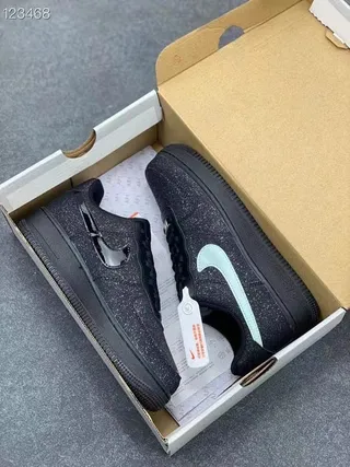 Nike Air Force 1 Glitter Black Mint Green Lifestyle Sneakers 8