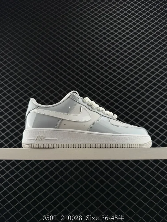 Nike Air Force 1 Low Gray Patent White Lifestyle Sneakers 7