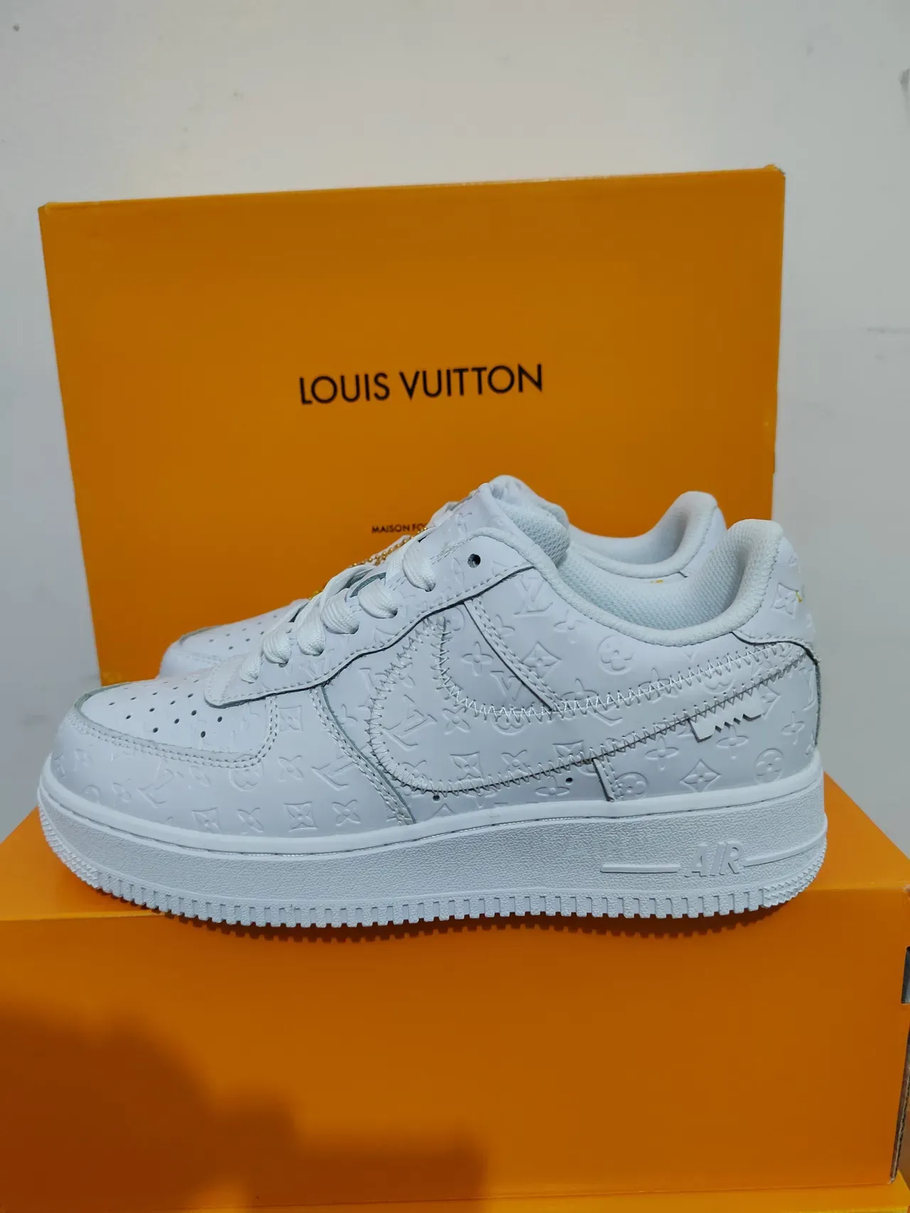 Nike Air Force 1 Monogram Embossed All-White Lifestyle Sneakers 4