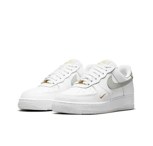 Nike Air Force 1 White Gray Low-Top Perforated Toe Lifestyle Sneakers 3
