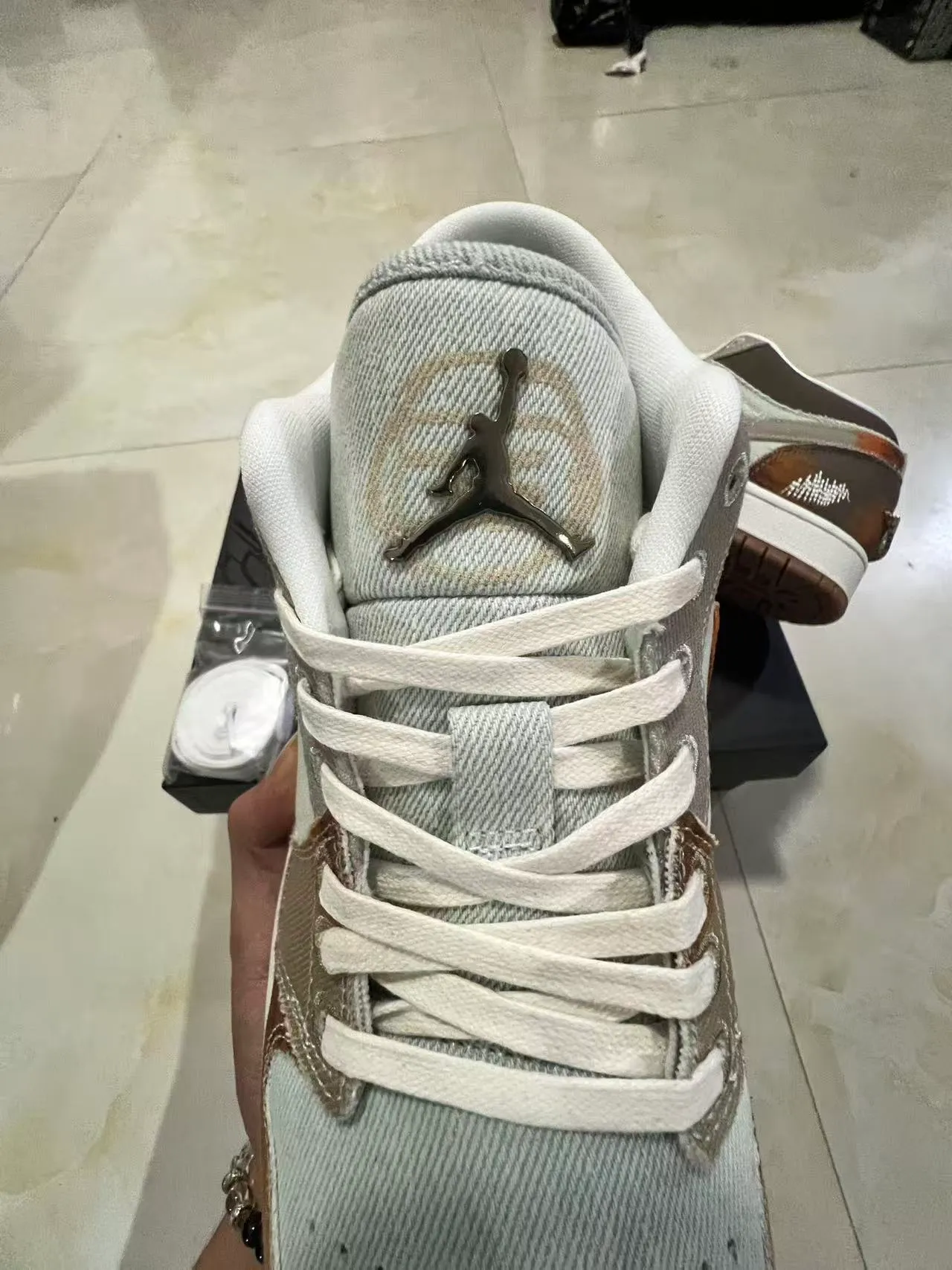 Nike Air Jordan 1 Beige Brown Low-Top Silhouette Canvas And Suede Patchwork Lifestyle Sneakers 4