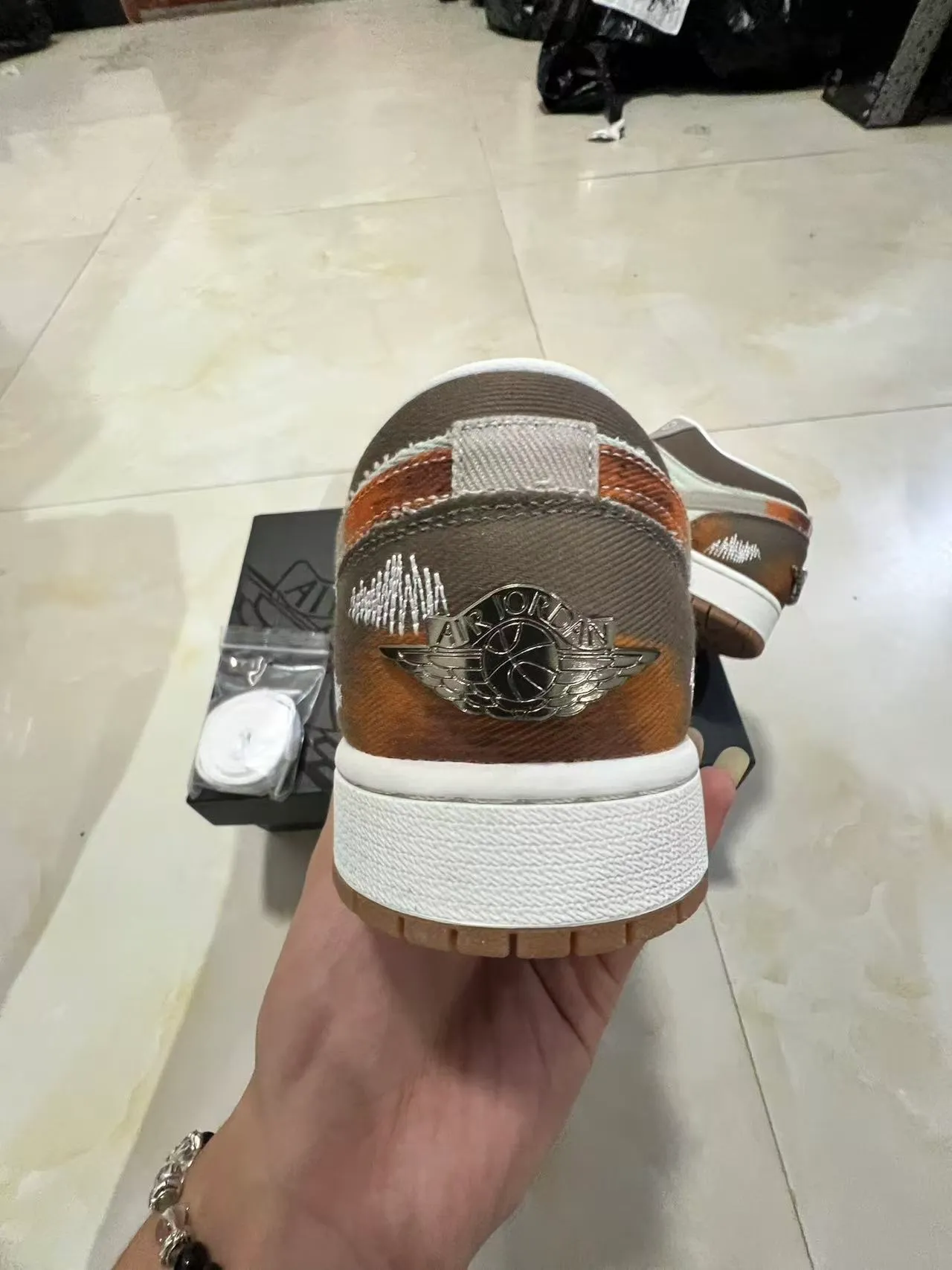 Nike Air Jordan 1 Beige Brown Low-Top Silhouette Canvas And Suede Patchwork Lifestyle Sneakers 8
