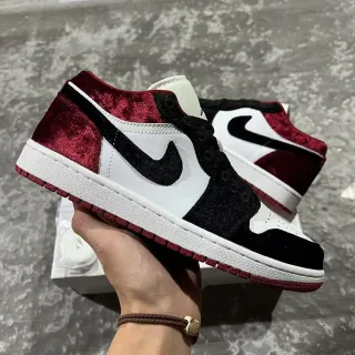Nike Air Jordan 1 Burgundy Velvet and Black Lifestyle Sneakers