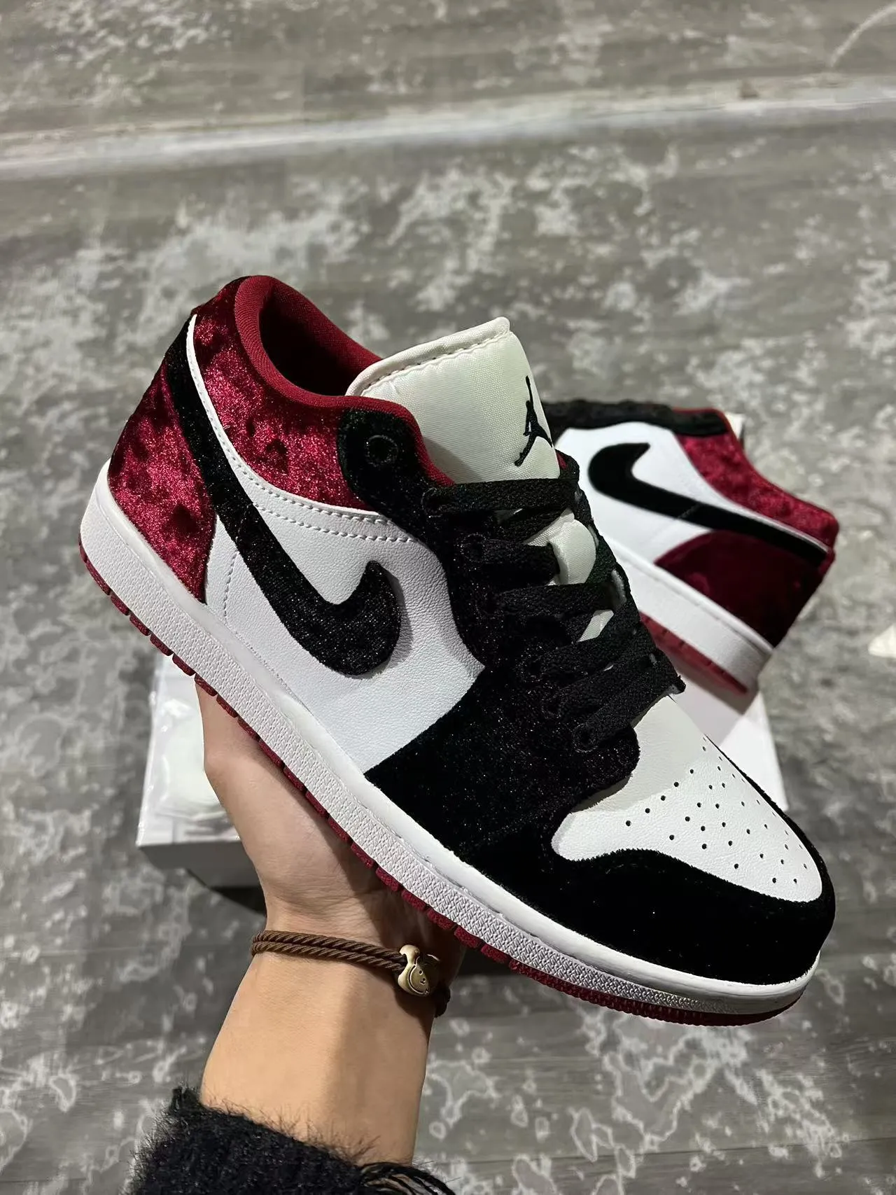 Nike Air Jordan 1 Burgundy Velvet and Black Lifestyle Sneakers 2