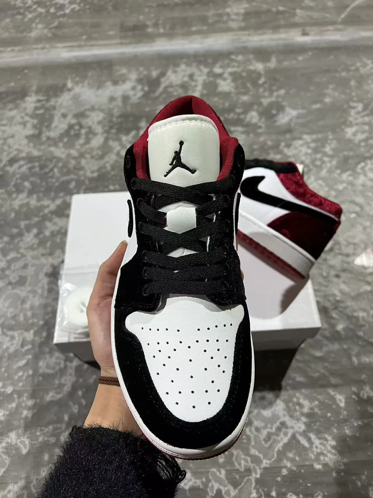 Nike Air Jordan 1 Burgundy Velvet and Black Lifestyle Sneakers 3