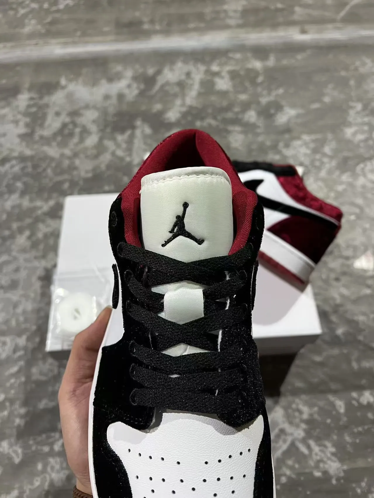 Nike Air Jordan 1 Burgundy Velvet and Black Lifestyle Sneakers 4