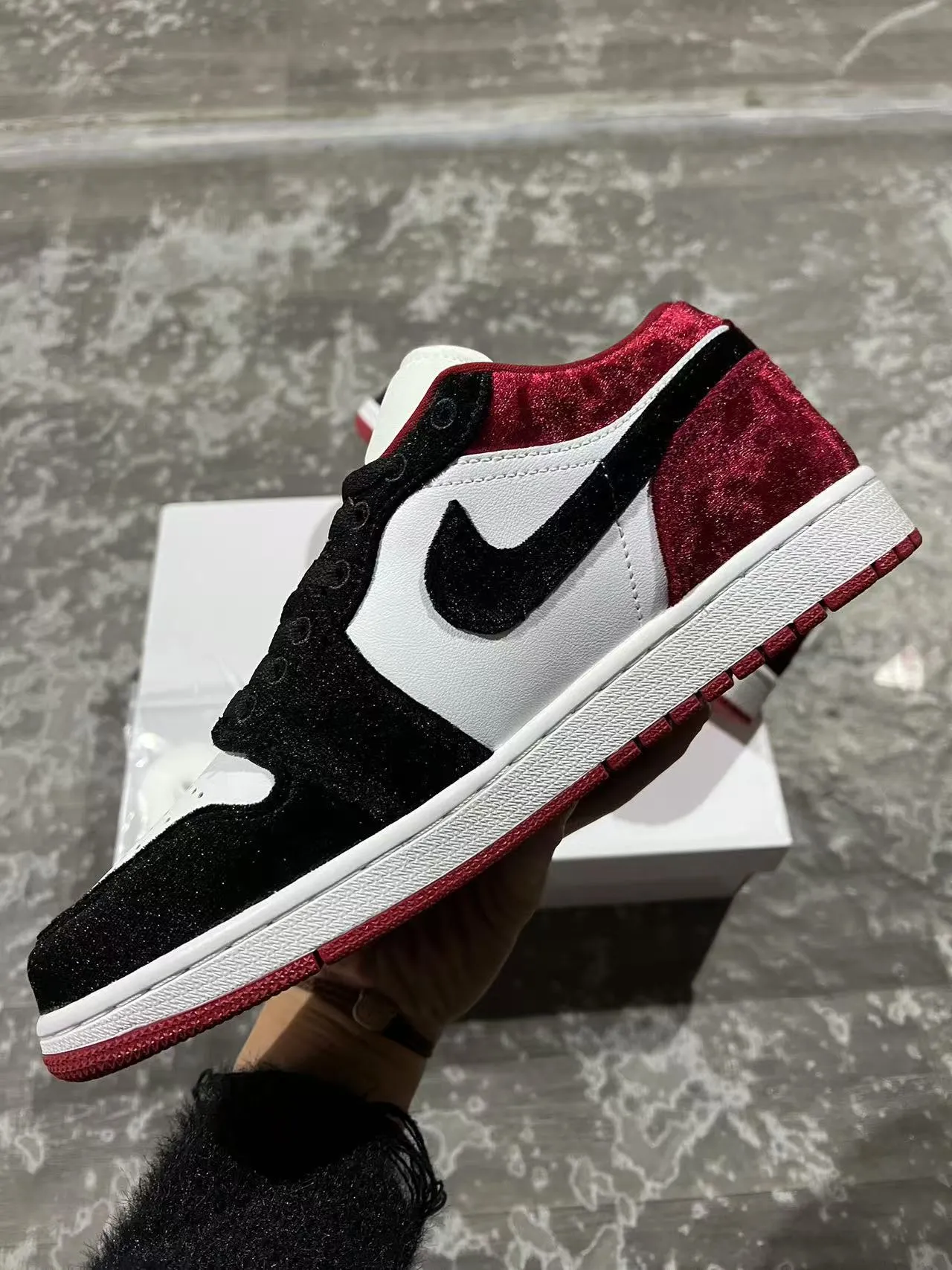 Nike Air Jordan 1 Burgundy Velvet and Black Lifestyle Sneakers 5