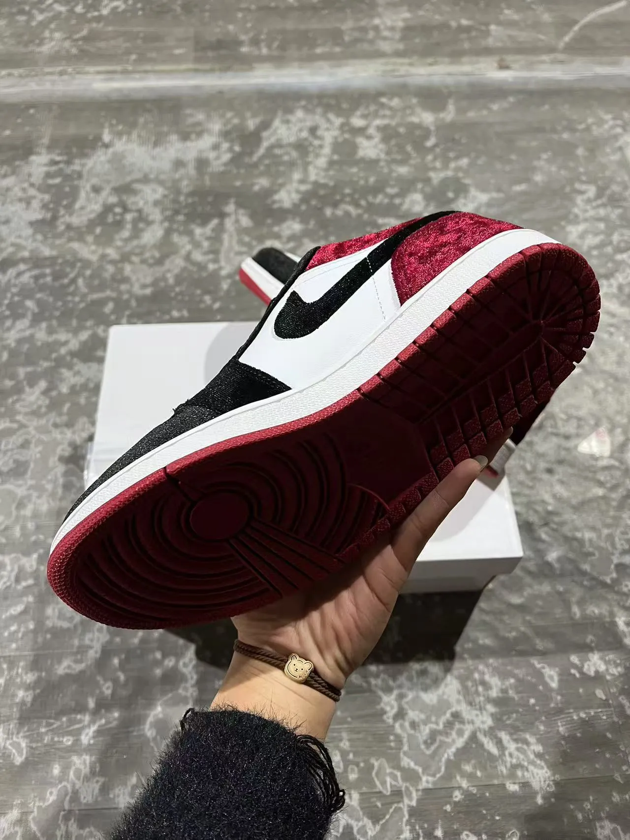 Nike Air Jordan 1 Burgundy Velvet and Black Lifestyle Sneakers 6