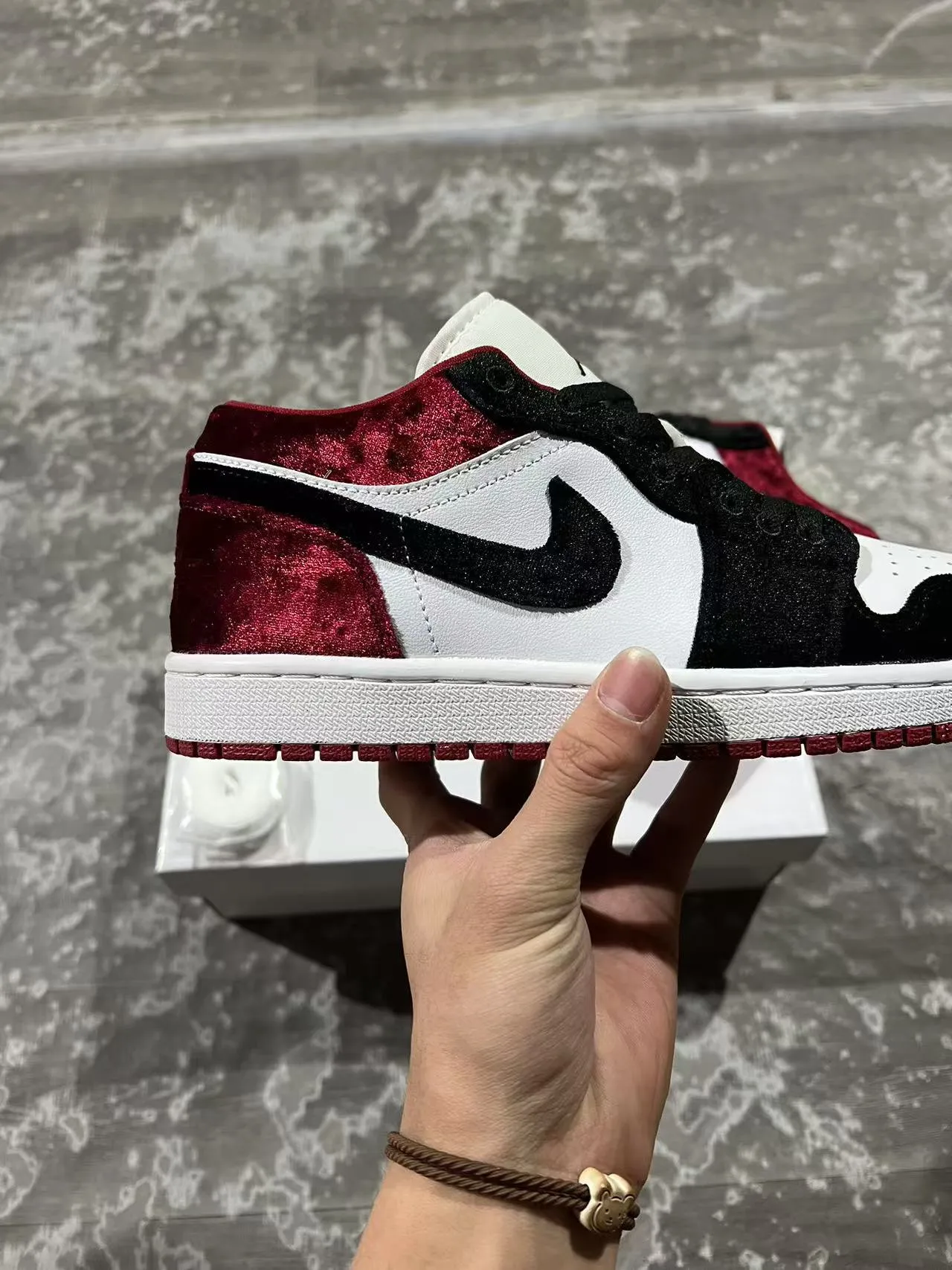 Nike Air Jordan 1 Burgundy Velvet and Black Lifestyle Sneakers 7