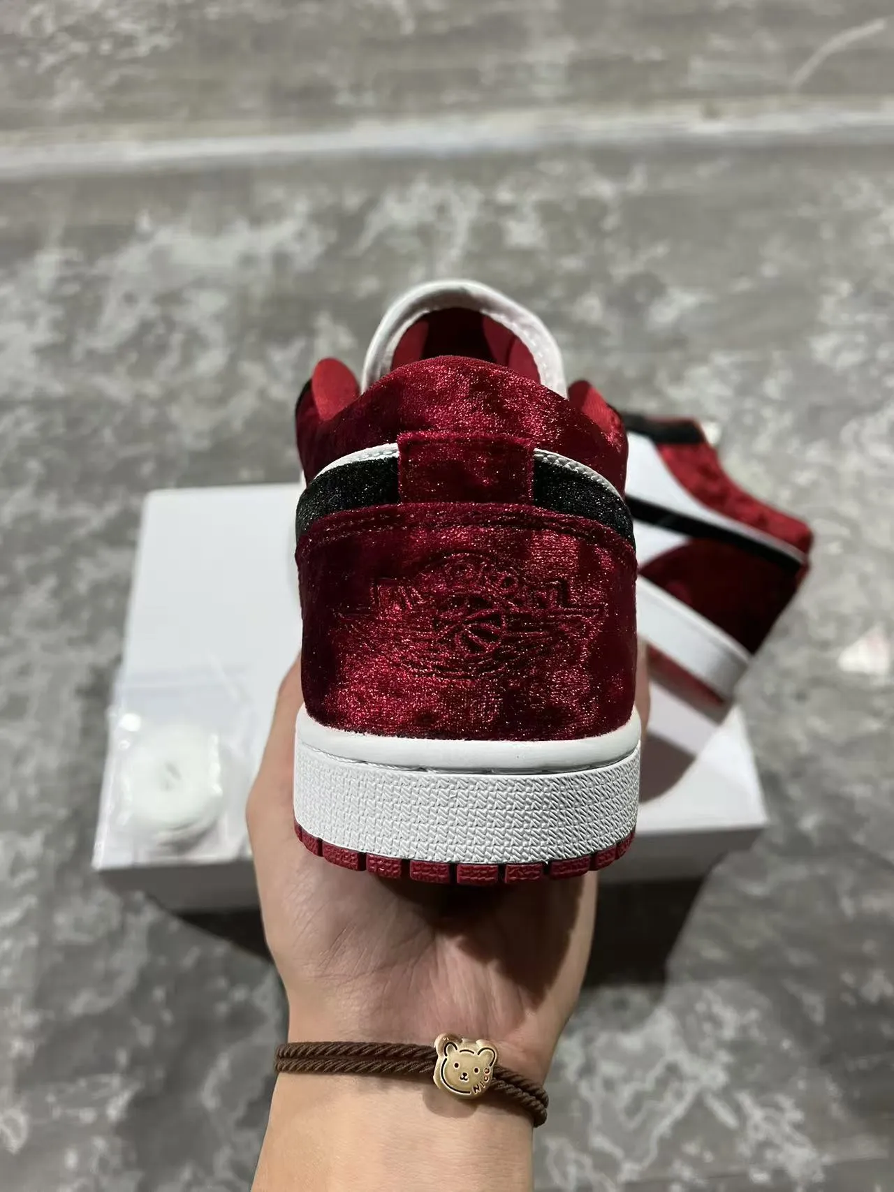 Nike Air Jordan 1 Burgundy Velvet and Black Lifestyle Sneakers 8