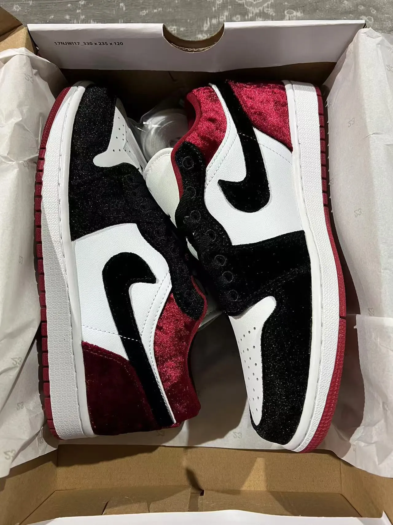 Nike Air Jordan 1 Burgundy Velvet and Black Lifestyle Sneakers 9