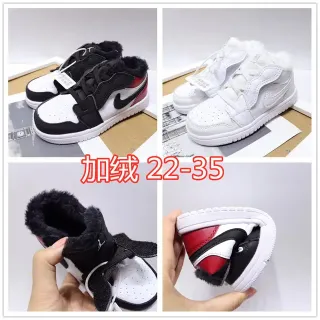 Nike Air Jordan 1-Inspired Plush-Lined White Black Red Kids Lifestyle Sneakers
