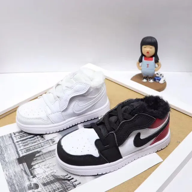 Nike Air Jordan 1-Inspired Plush-Lined White Black Red Kids Lifestyle Sneakers 2