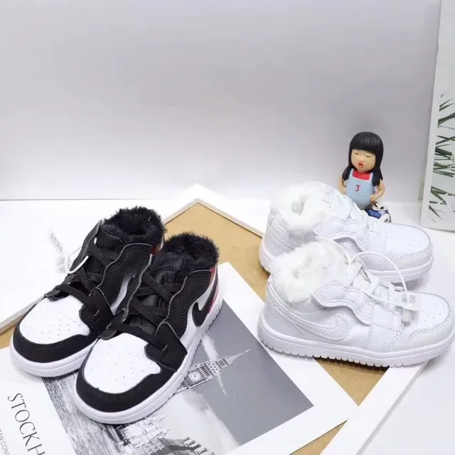 Nike Air Jordan 1-Inspired Plush-Lined White Black Red Kids Lifestyle Sneakers 5