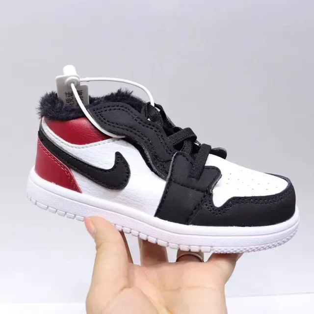 Nike Air Jordan 1-Inspired Plush-Lined White Black Red Kids Lifestyle Sneakers 6