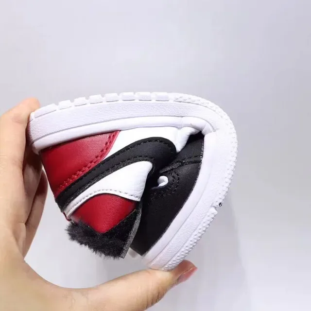 Nike Air Jordan 1-Inspired Plush-Lined White Black Red Kids Lifestyle Sneakers 7
