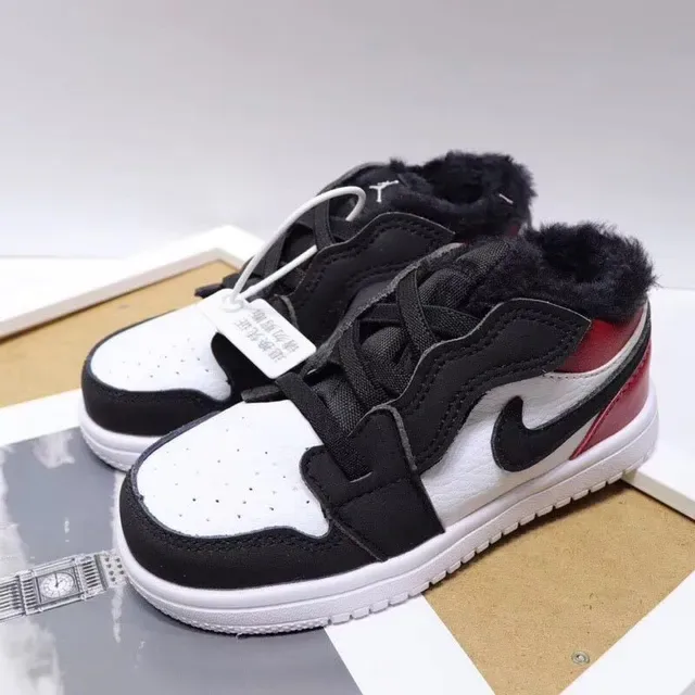 Nike Air Jordan 1-Inspired Plush-Lined White Black Red Kids Lifestyle Sneakers 9