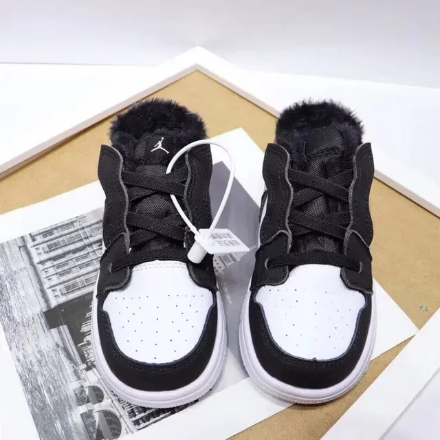 Nike Air Jordan 1-Inspired Plush-Lined White Black Red Kids Lifestyle Sneakers 10