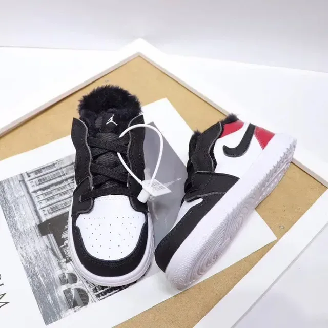 Nike Air Jordan 1-Inspired Plush-Lined White Black Red Kids Lifestyle Sneakers 11