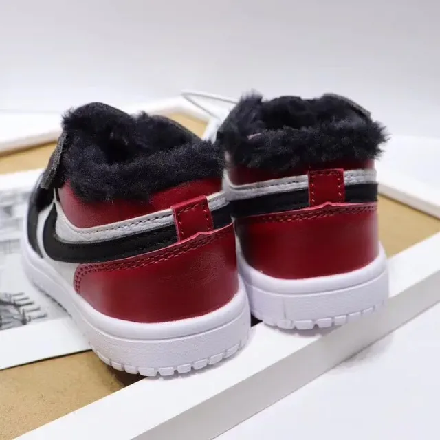 Nike Air Jordan 1-Inspired Plush-Lined White Black Red Kids Lifestyle Sneakers 12