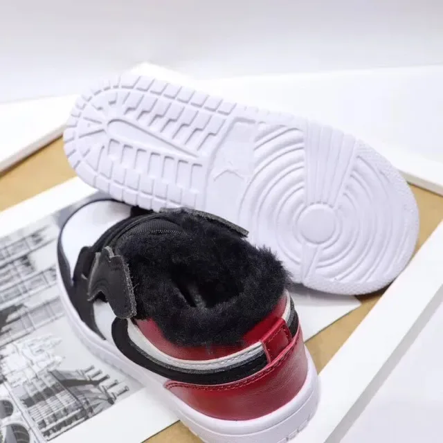 Nike Air Jordan 1-Inspired Plush-Lined White Black Red Kids Lifestyle Sneakers 14
