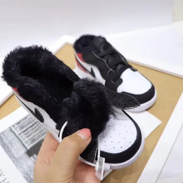 Nike Air Jordan 1-Inspired Plush-Lined White Black Red Kids Lifestyle Sneakers 15