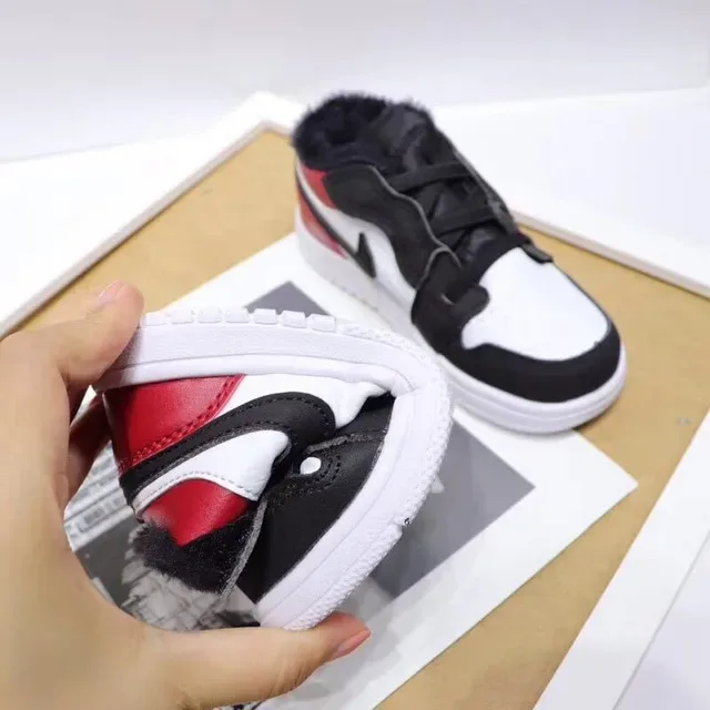 Nike Air Jordan 1-Inspired Plush-Lined White Black Red Kids Lifestyle Sneakers 16
