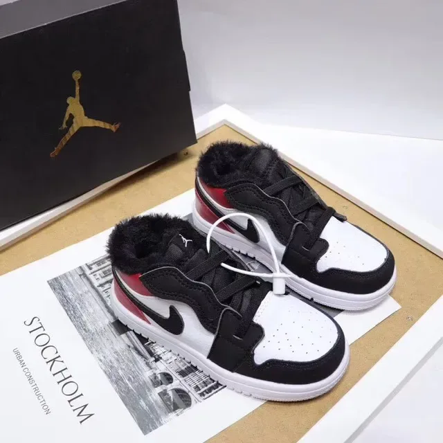 Nike Air Jordan 1-Inspired Plush-Lined White Black Red Kids Lifestyle Sneakers 17