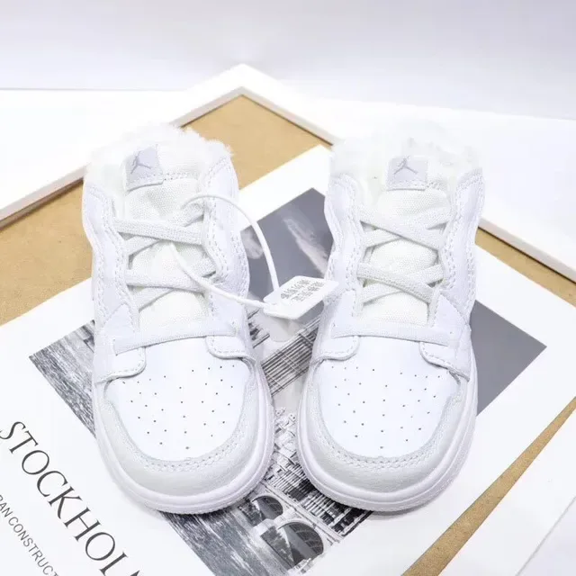 Nike Air Jordan 1-Inspired Plush-Lined White Black Red Kids Lifestyle Sneakers 19