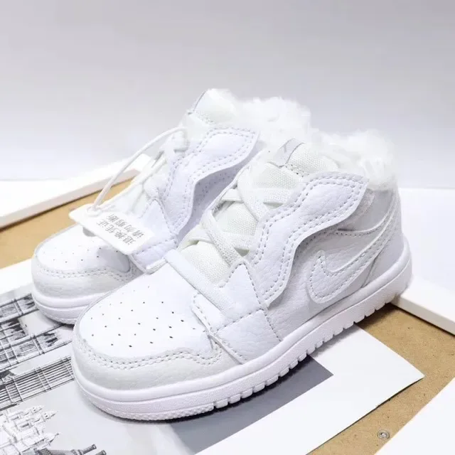 Nike Air Jordan 1-Inspired Plush-Lined White Black Red Kids Lifestyle Sneakers 21