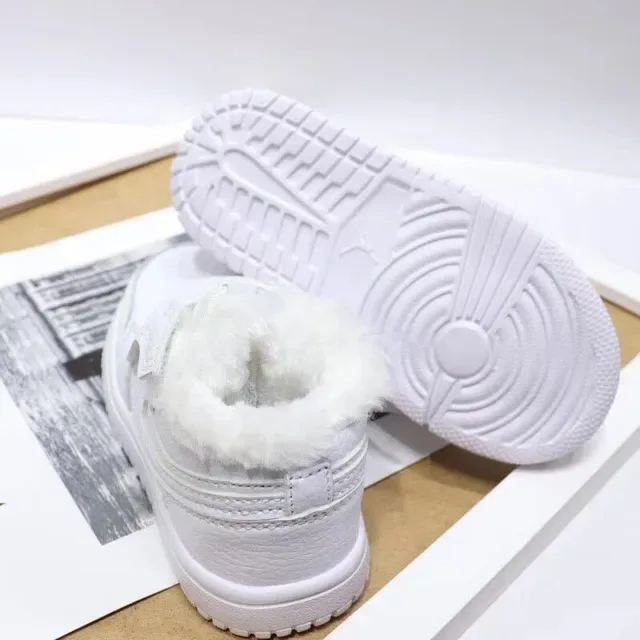 Nike Air Jordan 1-Inspired Plush-Lined White Black Red Kids Lifestyle Sneakers 23