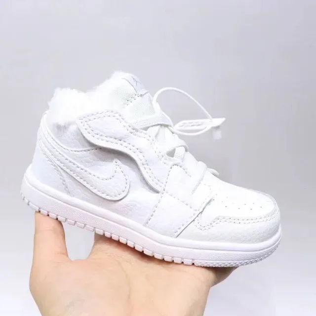 Nike Air Jordan 1-Inspired Plush-Lined White Black Red Kids Lifestyle Sneakers 24