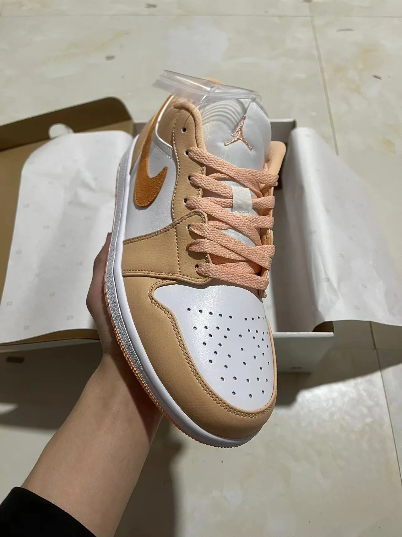 Nike Air Jordan 1 Low Beige and White Lifestyle Sneakers 2