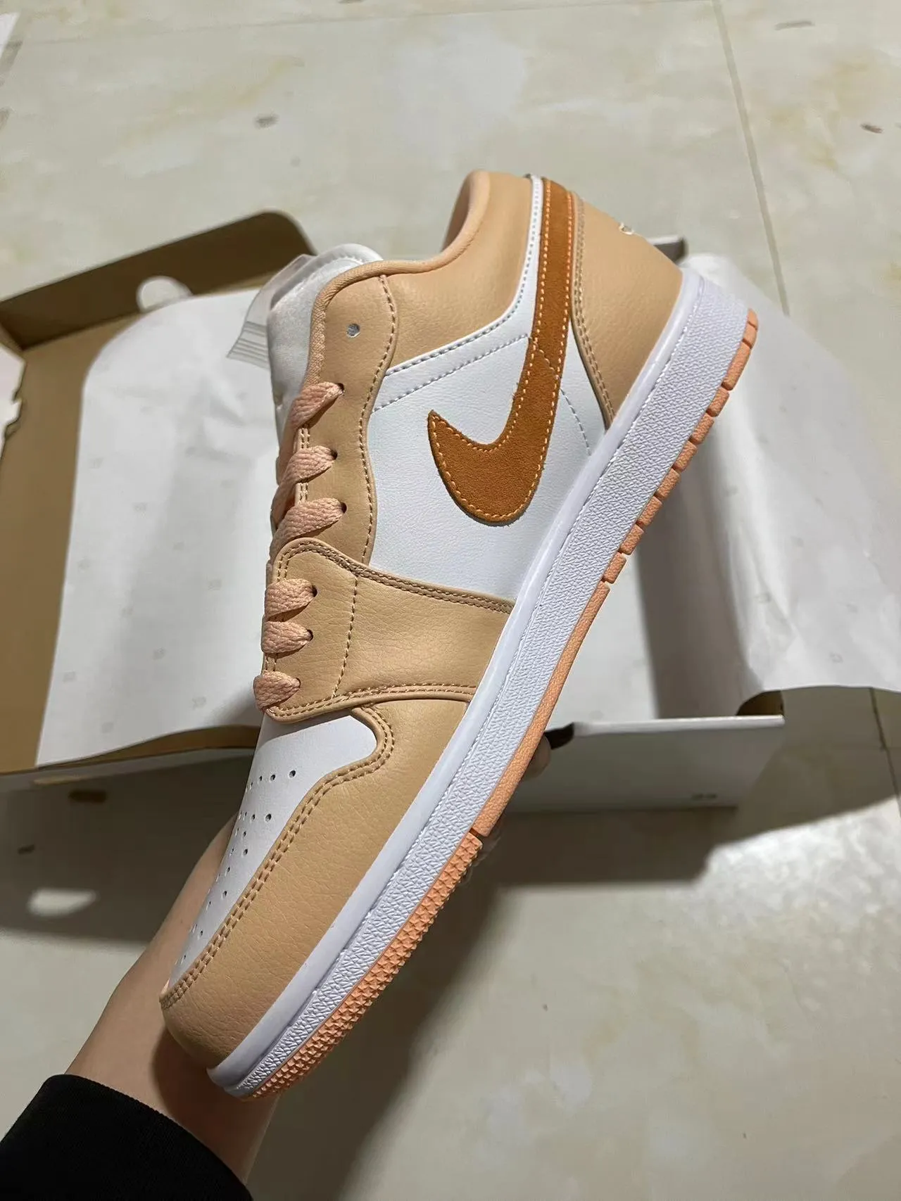 Nike Air Jordan 1 Low Beige and White Lifestyle Sneakers 4