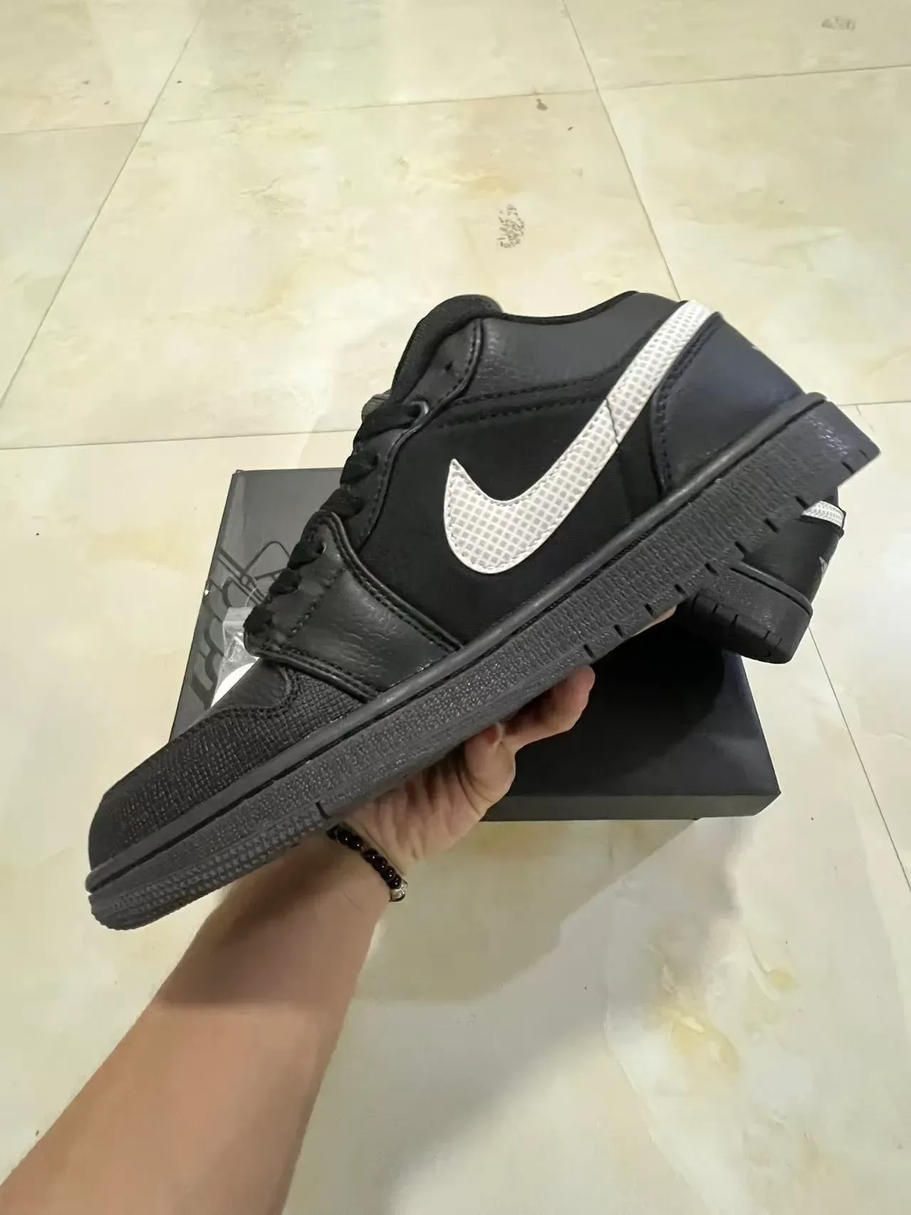 Nike Air Jordan 1 Low Black Silver Mesh Lifestyle Sneakers 5