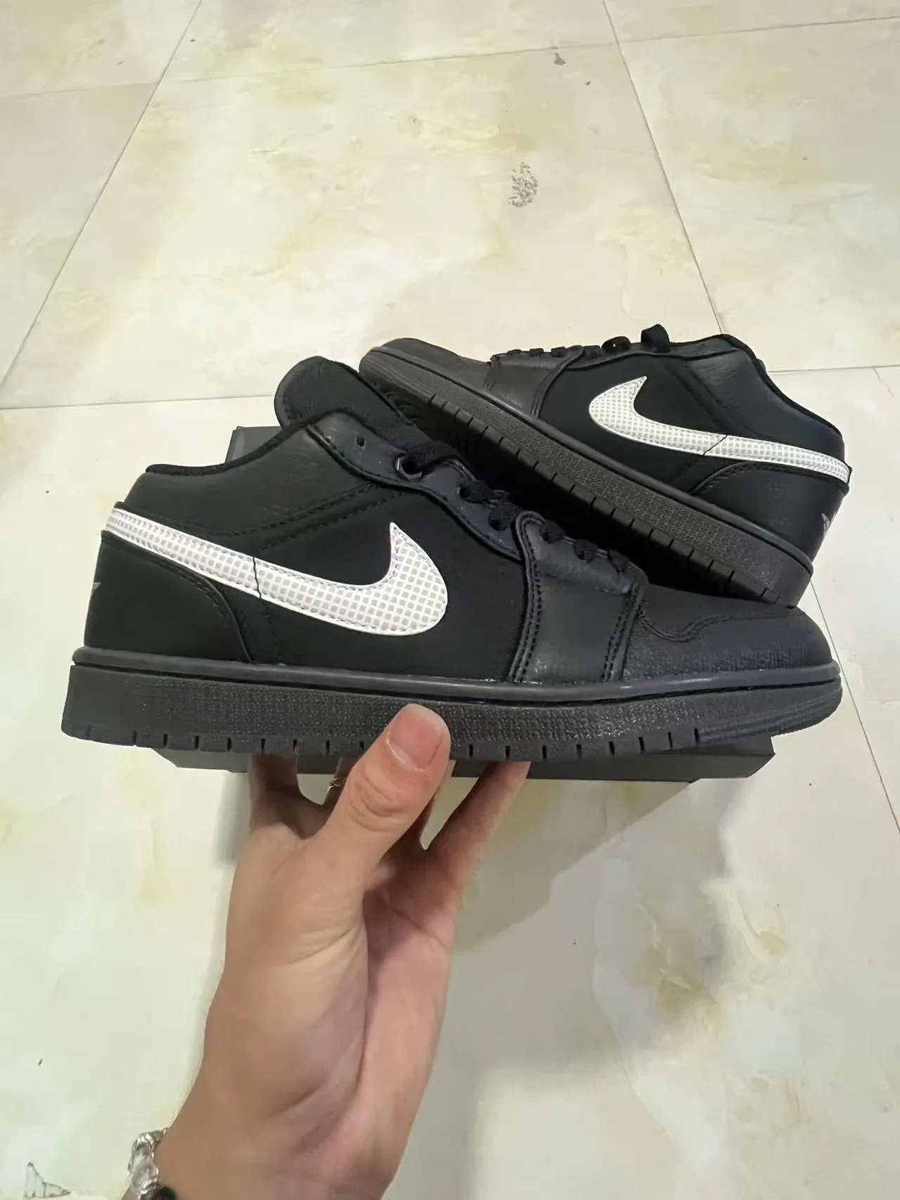 Nike Air Jordan 1 Low Black Silver Mesh Lifestyle Sneakers 7