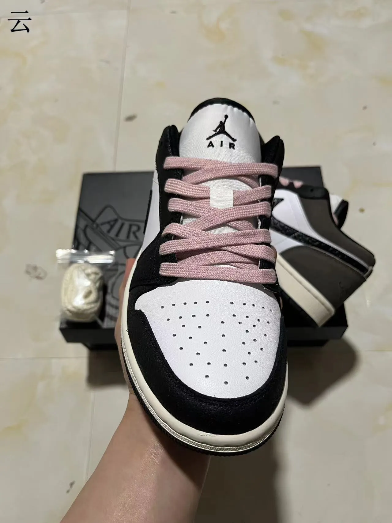 Nike Air Jordan 1 Low Black White Gray Pink Lifestyle Sneakers 3