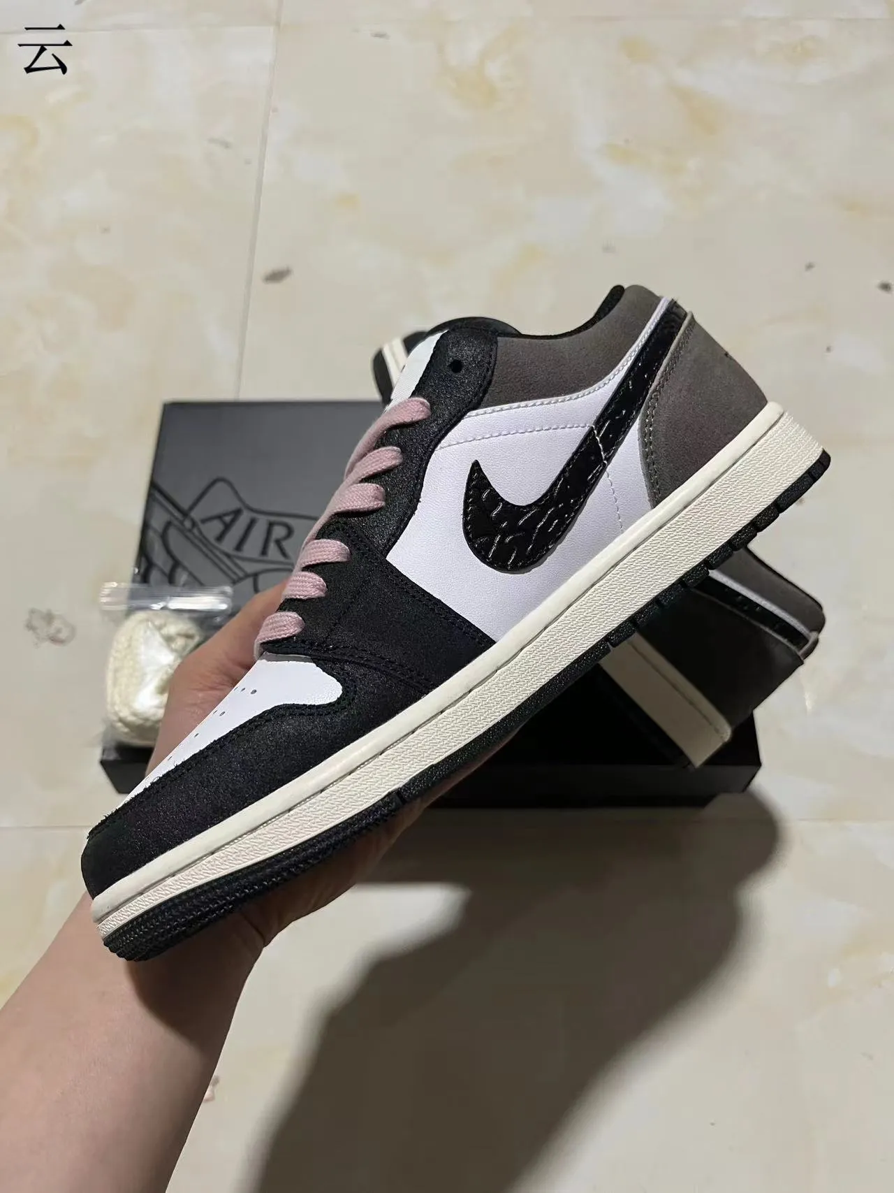 Nike Air Jordan 1 Low Black White Gray Pink Lifestyle Sneakers 5