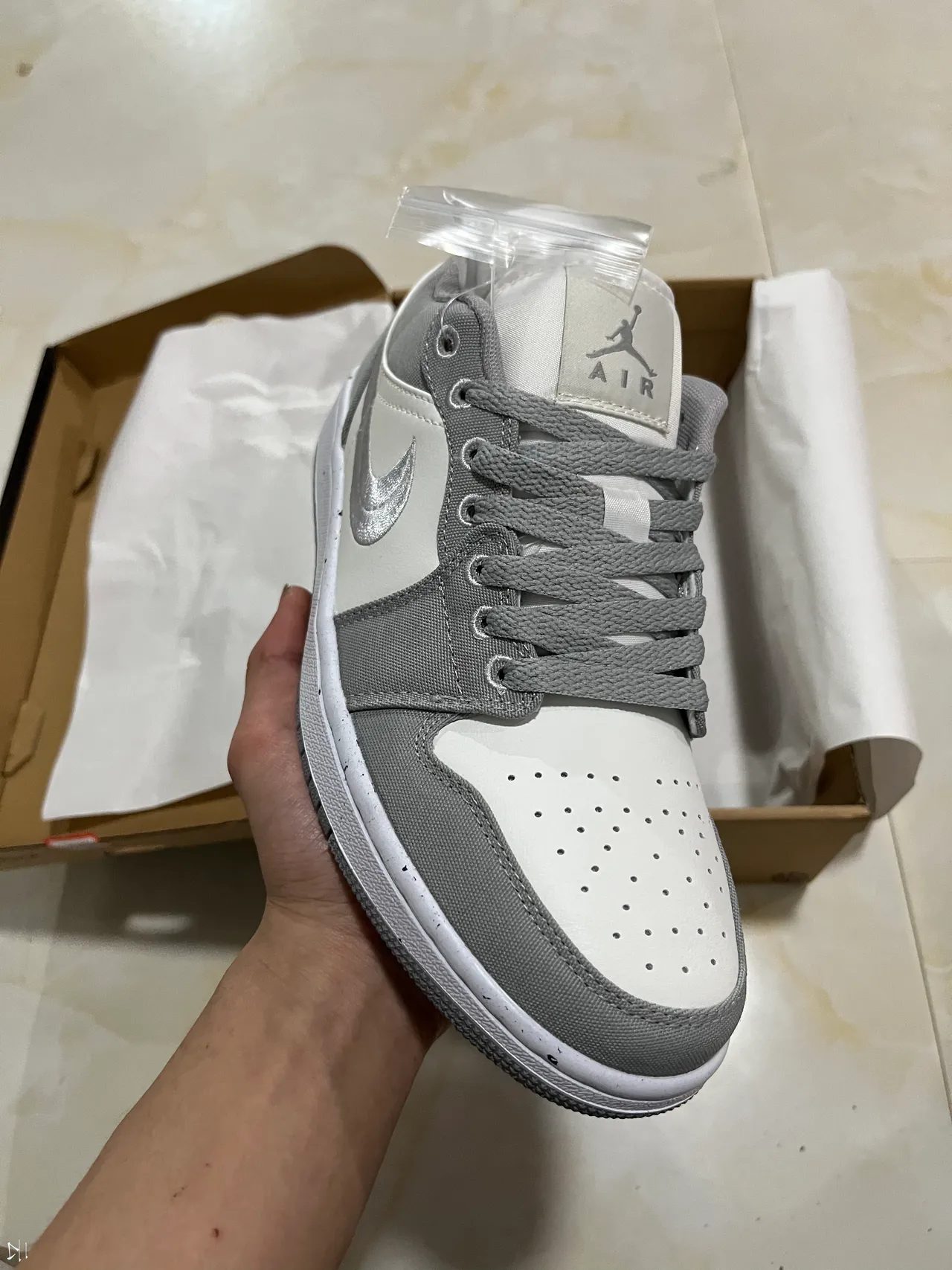 Nike Air Jordan 1 Low Gray and White Lifestyle Sneakers 2