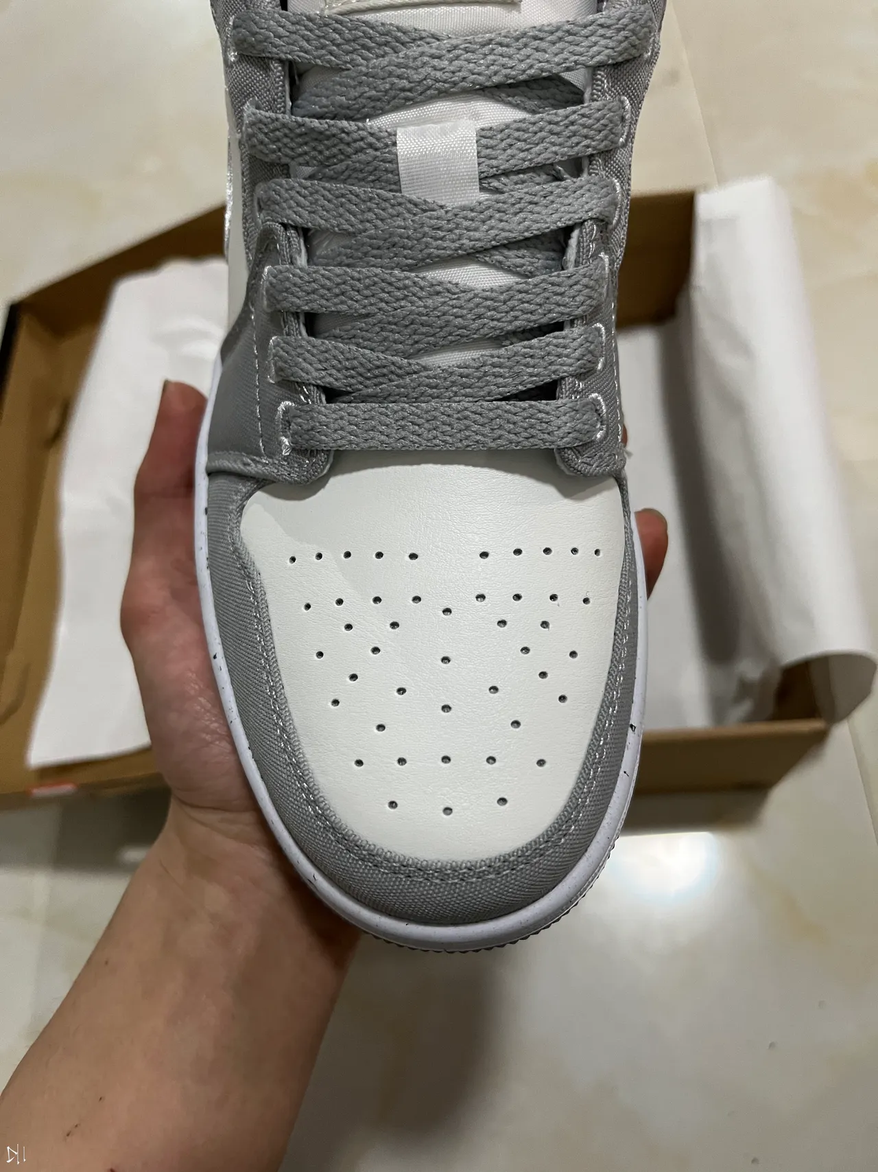 Nike Air Jordan 1 Low Gray and White Lifestyle Sneakers 3