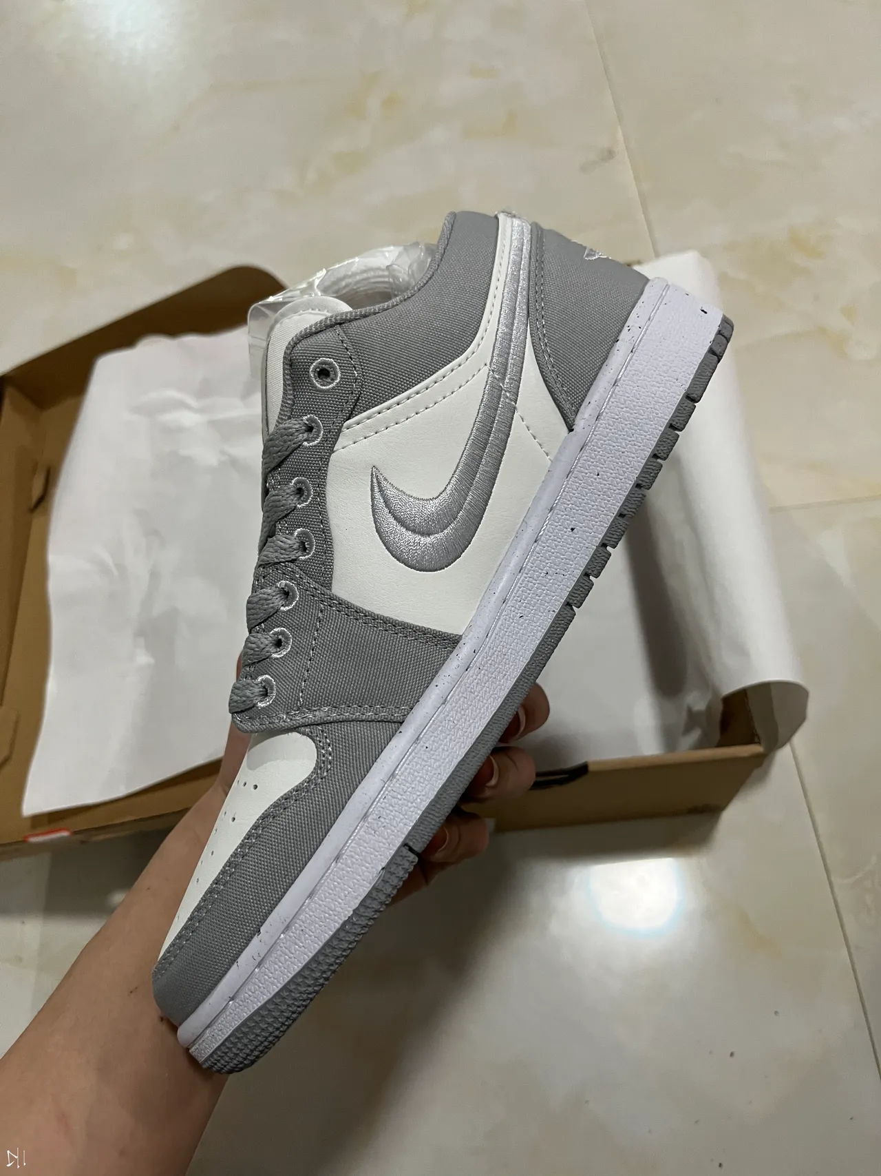 Nike Air Jordan 1 Low Gray and White Lifestyle Sneakers 4