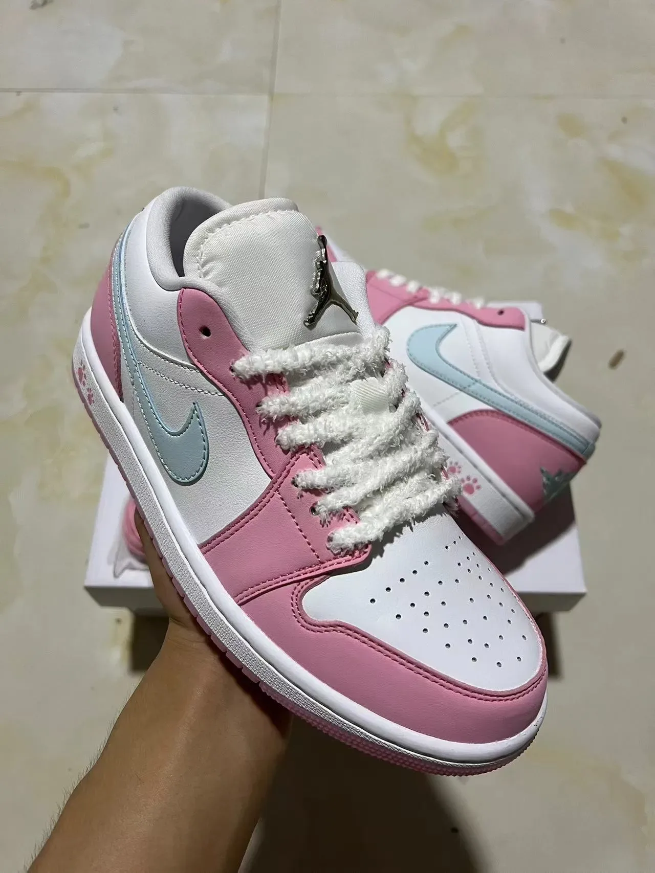 Nike Air Jordan 1 Low Pink and Light Blue Lifestyle Sneakers 2