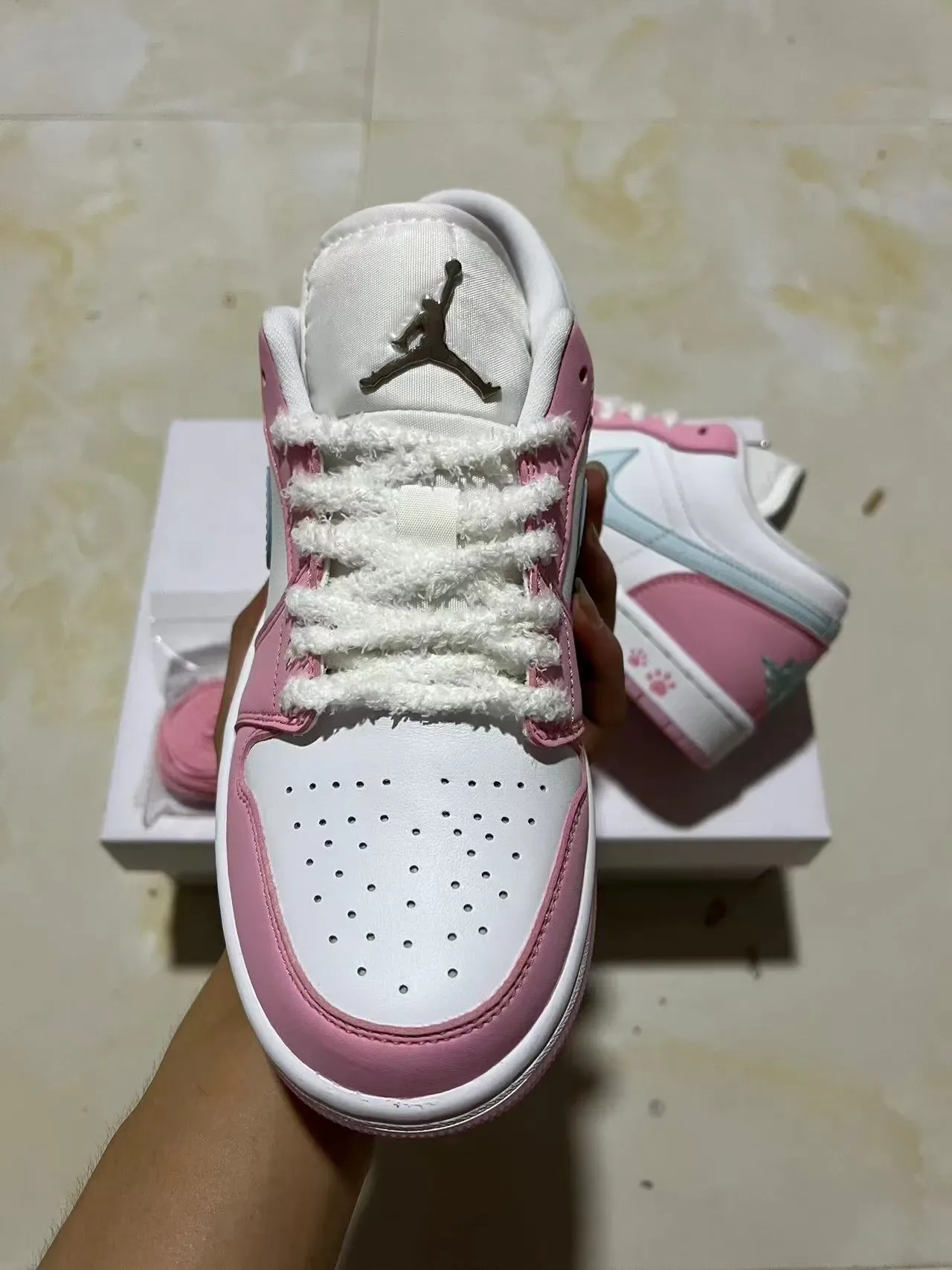 Nike Air Jordan 1 Low Pink and Light Blue Lifestyle Sneakers 3
