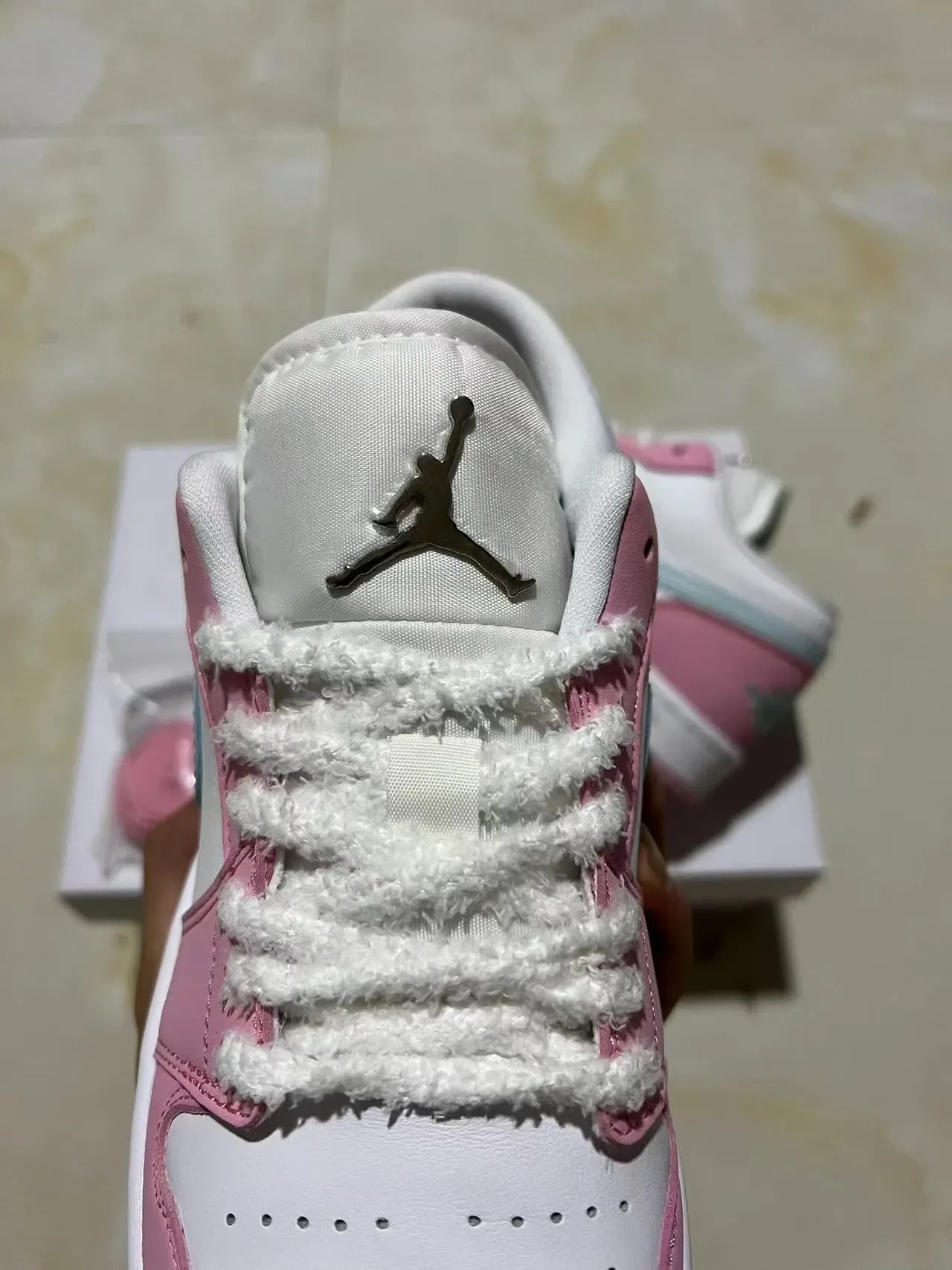 Nike Air Jordan 1 Low Pink and Light Blue Lifestyle Sneakers 4