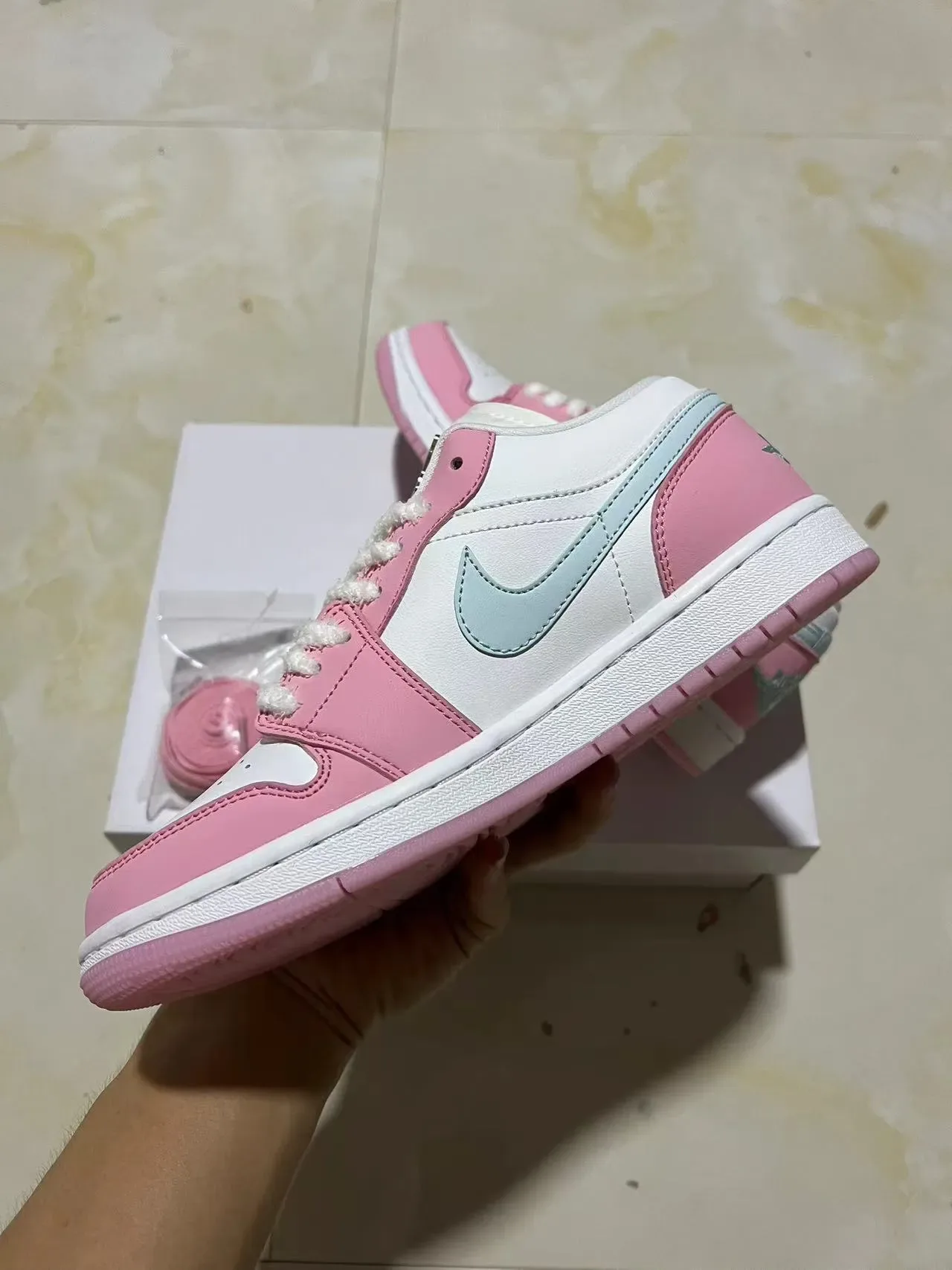 Nike Air Jordan 1 Low Pink and Light Blue Lifestyle Sneakers 5