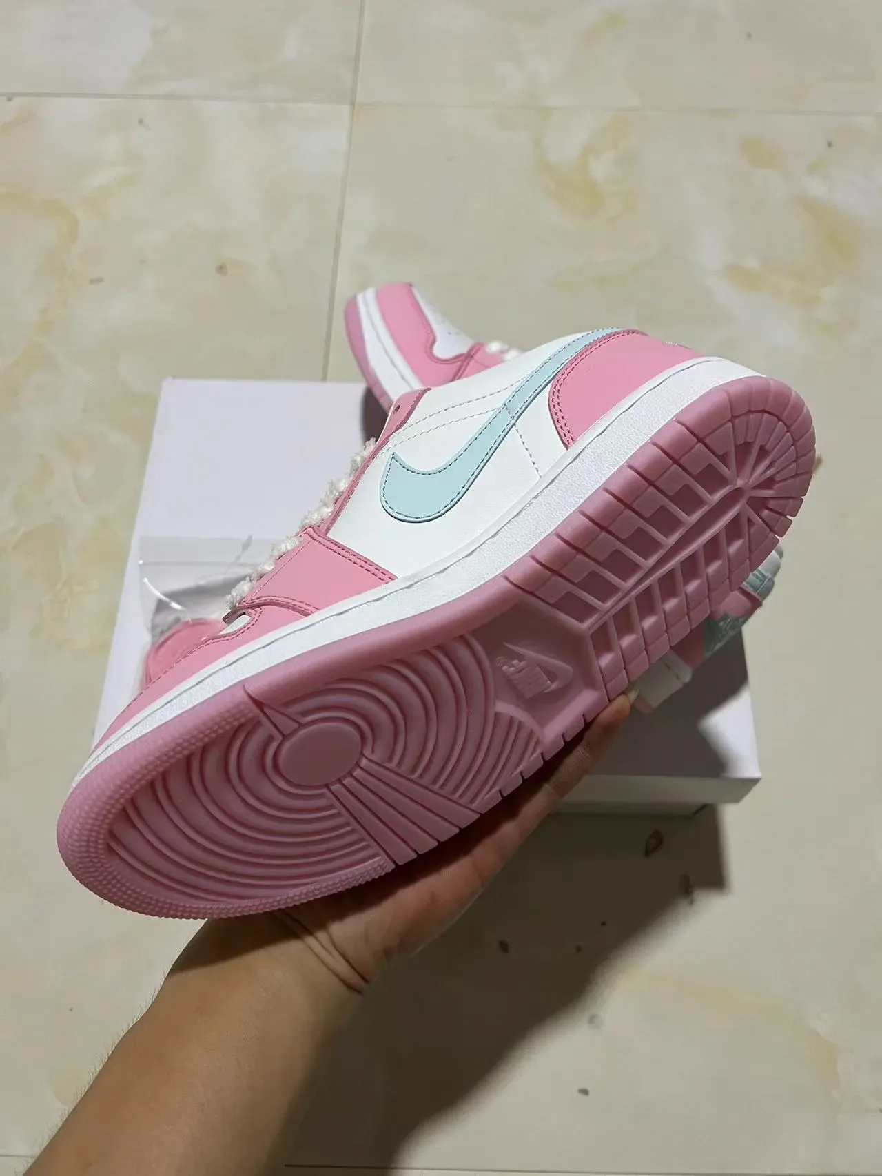 Nike Air Jordan 1 Low Pink and Light Blue Lifestyle Sneakers 6
