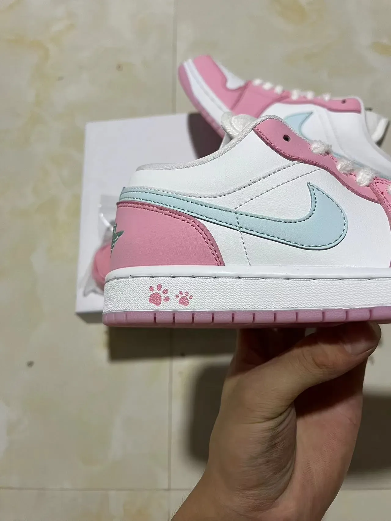 Nike Air Jordan 1 Low Pink and Light Blue Lifestyle Sneakers 7