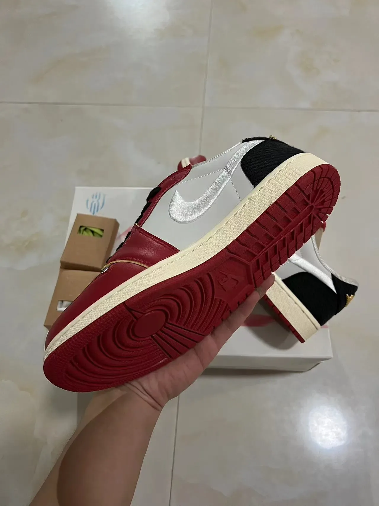 Nike Air Jordan 1 Low Red White Black Lifestyle Sneakers 6
