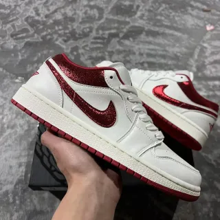 Nike Air Jordan 1 Low White and Red Glitter Lifestyle Sneakers